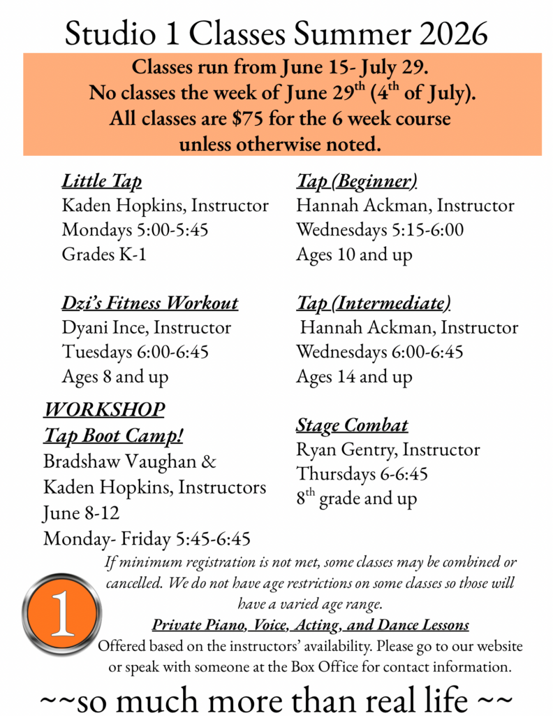 Studio 1 Classes Summer 2026